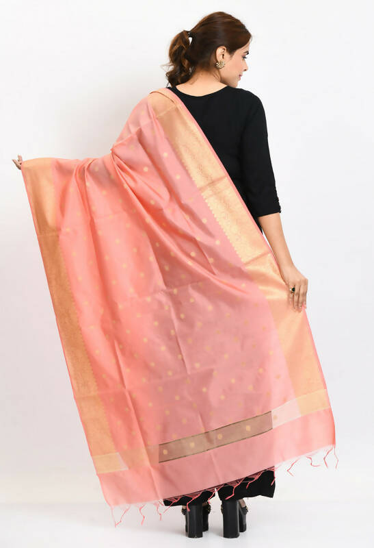 Mominos Fashion Moeza Women's Banarsi Silk Woven Design Baby Pink Dupatta | Grocsy