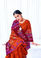 Orange Chanderi Cotton Floral Printed Saree With Unstitched Blouse Piece - Kathika | Grocsy