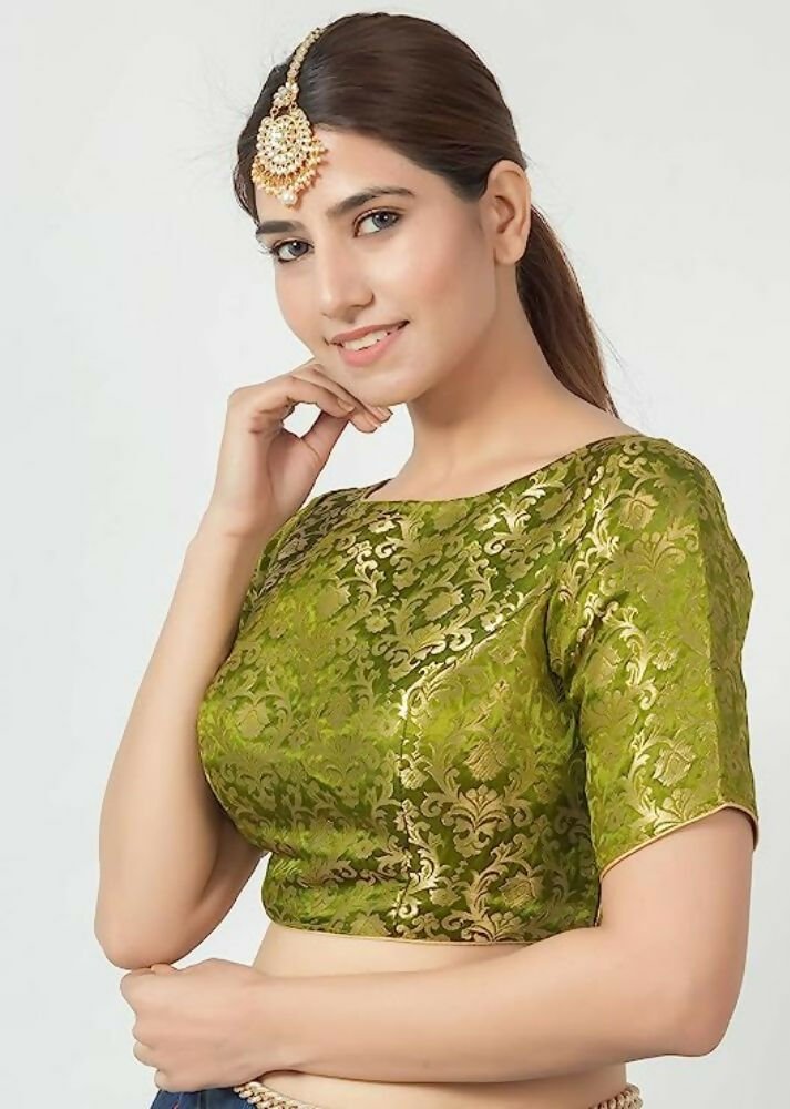 Amodini Designer Studio Women's Banarsi Brocade Heena Green Blouse | Grocsy