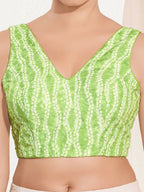 Joban Fashion Pista Green Viscose Rayon Padded Blouse With V Neck Sleeveless | Grocsy