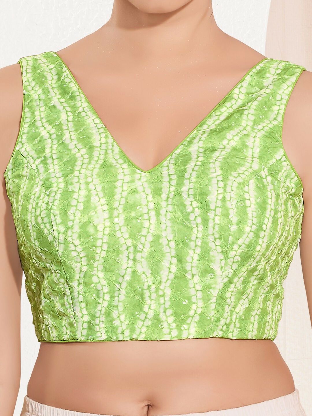 Joban Fashion Pista Green Viscose Rayon Padded Blouse With V Neck Sleeveless | Grocsy