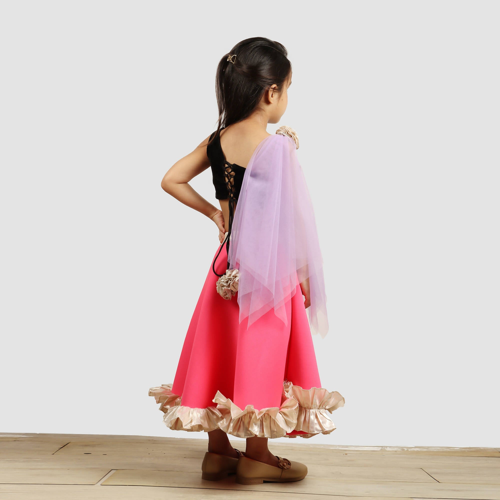 Pink Cow Fashions Black & Pink Ghagra Choli With Dupatta | Grocsy