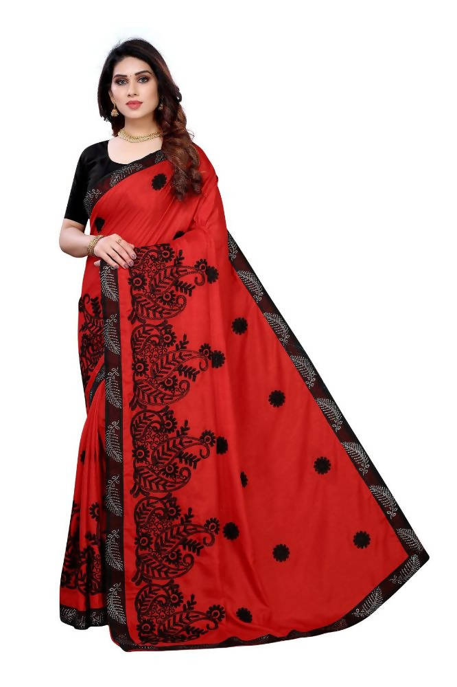 Vamika Red Dola Silk Embroidery Saree | Grocsy