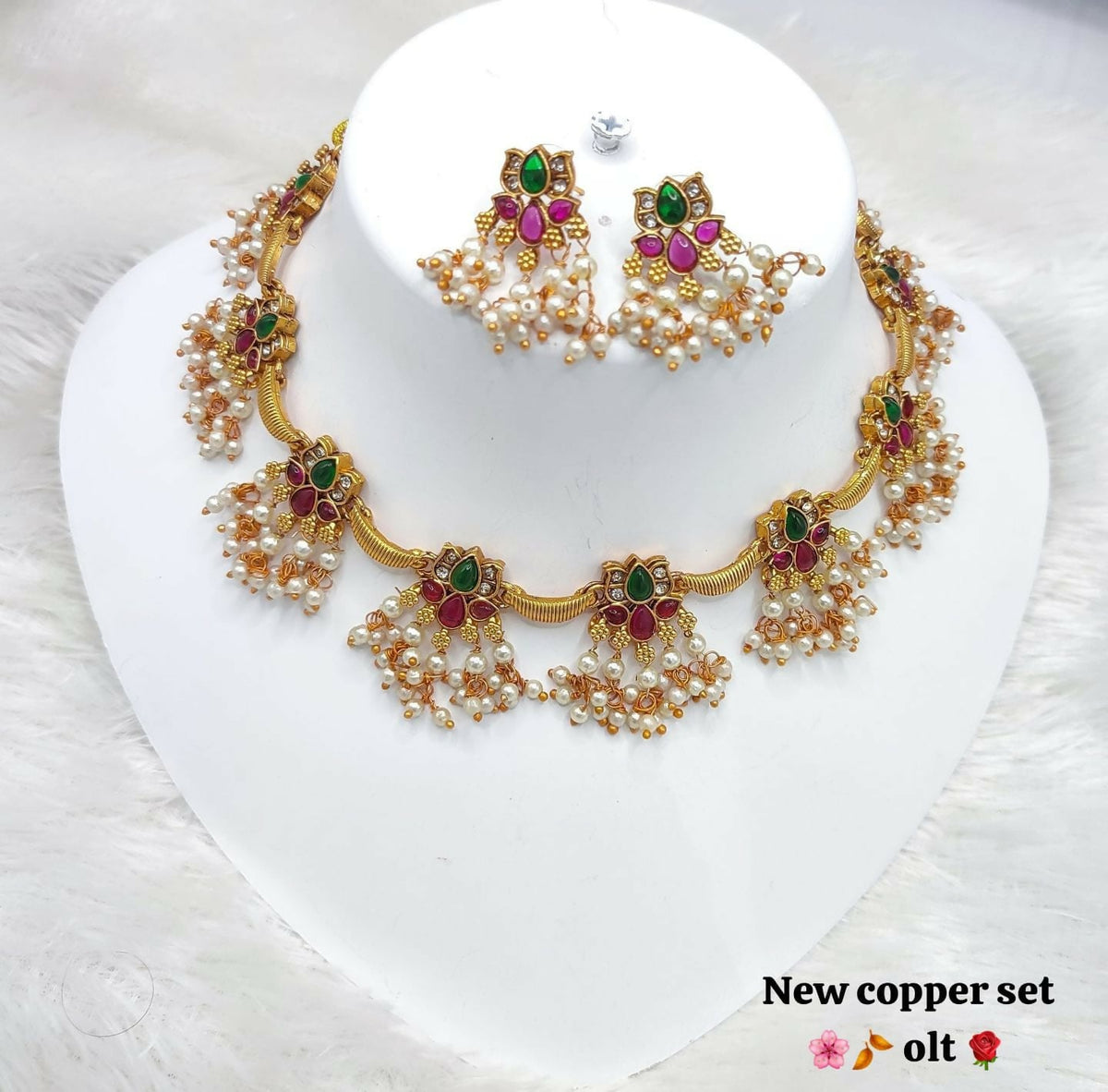 Joban Fashion Women Ruby & Green Copper Necklace Set | Grocsy
