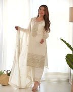 Joban Fashion White Kurta Set Silk Sequence Embroidery Work | Grocsy