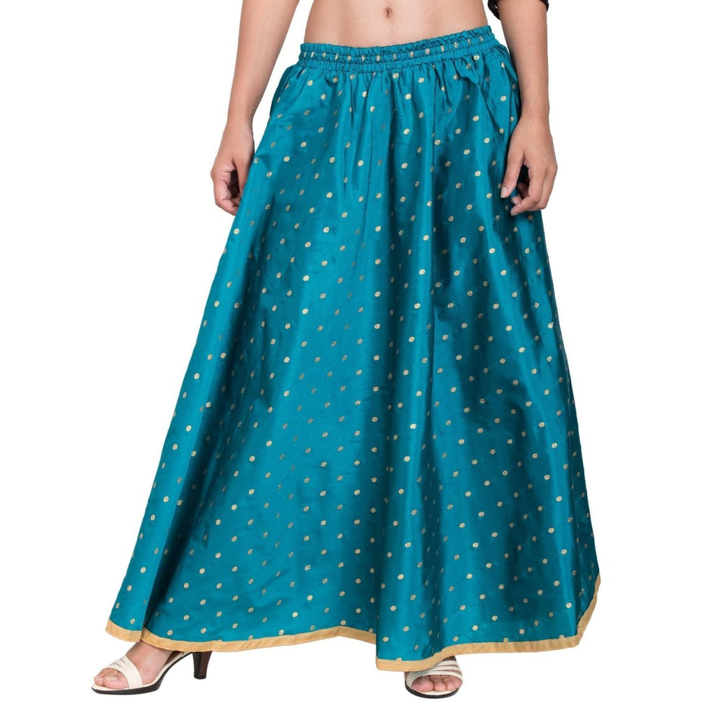 Asmaani Turquoise Color Golden Zari Work Maxi Skirt | Grocsy