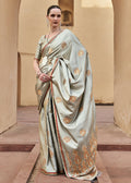 Dusty Grey Pure Satin Zari Weaving Wedding Festive Saree - Emponline | Grocsy