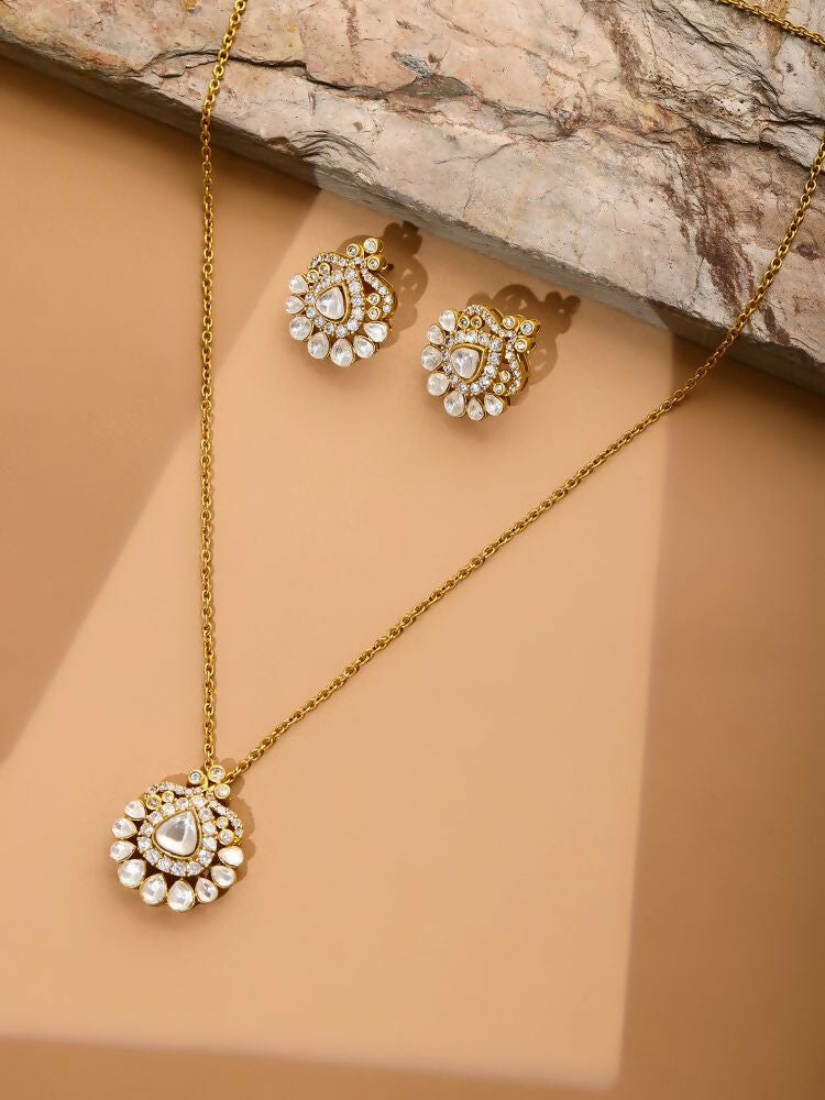 Kundan Antique Finish Earrings and Necklace set - Ruby Raang | Grocsy