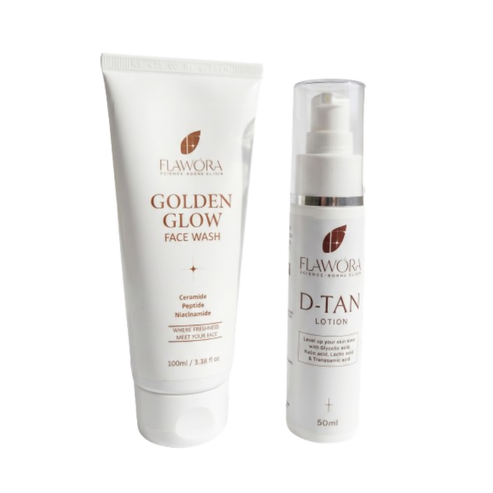 Flawora Set of Golden Glow Face Wash and D-Tan Lotion | Grocsy