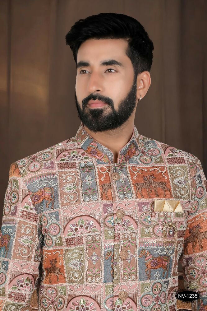 Joban Fashion Men's Base Pink(Multi Colours) Georgette Kurta with Pyjama | Grocsy