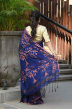 Beatitude Blue Cotton Floral Jamdani Saree | Grocsy