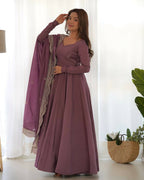 Lehenga Mart Designer Anarkali Suit With Kurta, Pant, Dupatta For Women-Mauve Pink | Grocsy