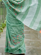 Shree Shyam Fashion Sea Green Linen Saree | Grocsy