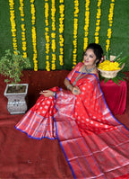 Jyoti Fashion Women's Red Soft Handloom Silk Zari Woven Saree with Blouse | Grocsy