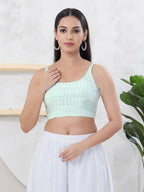 Joban Fashion Pista-Green Shift Sleeveless Back Open Blouse | Grocsy