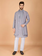 Vastranavya Grey Exclusive Festival Wear Viscose Silk Thread with Sequence Embroidered Work Kurta with Dupatta | Grocsy