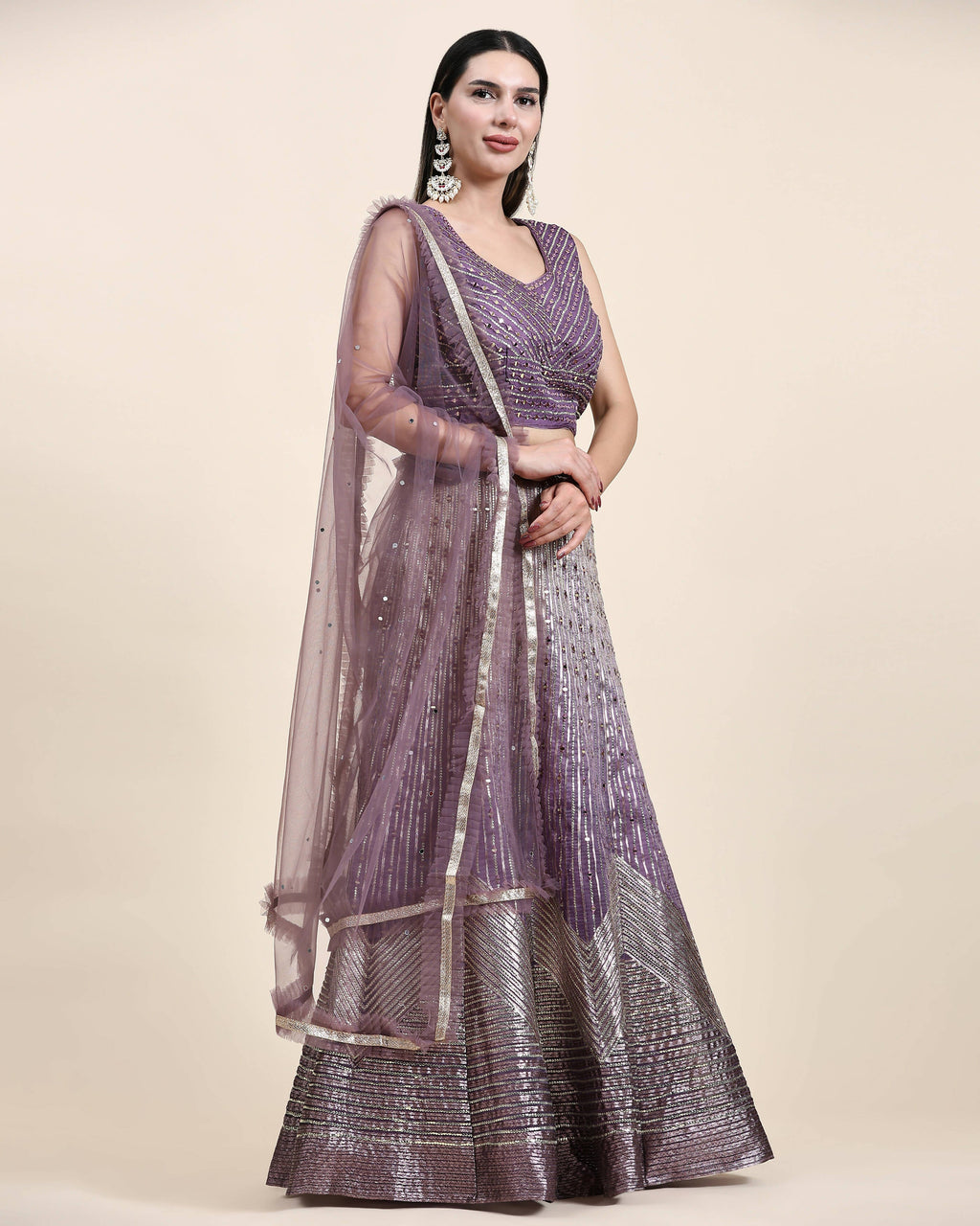 Lavender Organza Mirror With Coding Work Lehenga Choli with Dupatta - Tanya | Grocsy