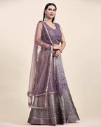 Lavender Organza Mirror With Coding Work Lehenga Choli with Dupatta - Tanya | Grocsy