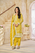 Anaita Yellow Organza Crush Stitched Suit with Embroidery Work | Grocsy