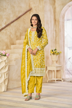 Anaita Yellow Organza Crush Stitched Suit with Embroidery Work | Grocsy