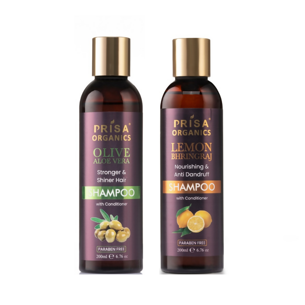 Prisa Organics Olive and Aloe Vera Shampoo and Lemon & Bhringraj Shampoo Combo | Grocsy