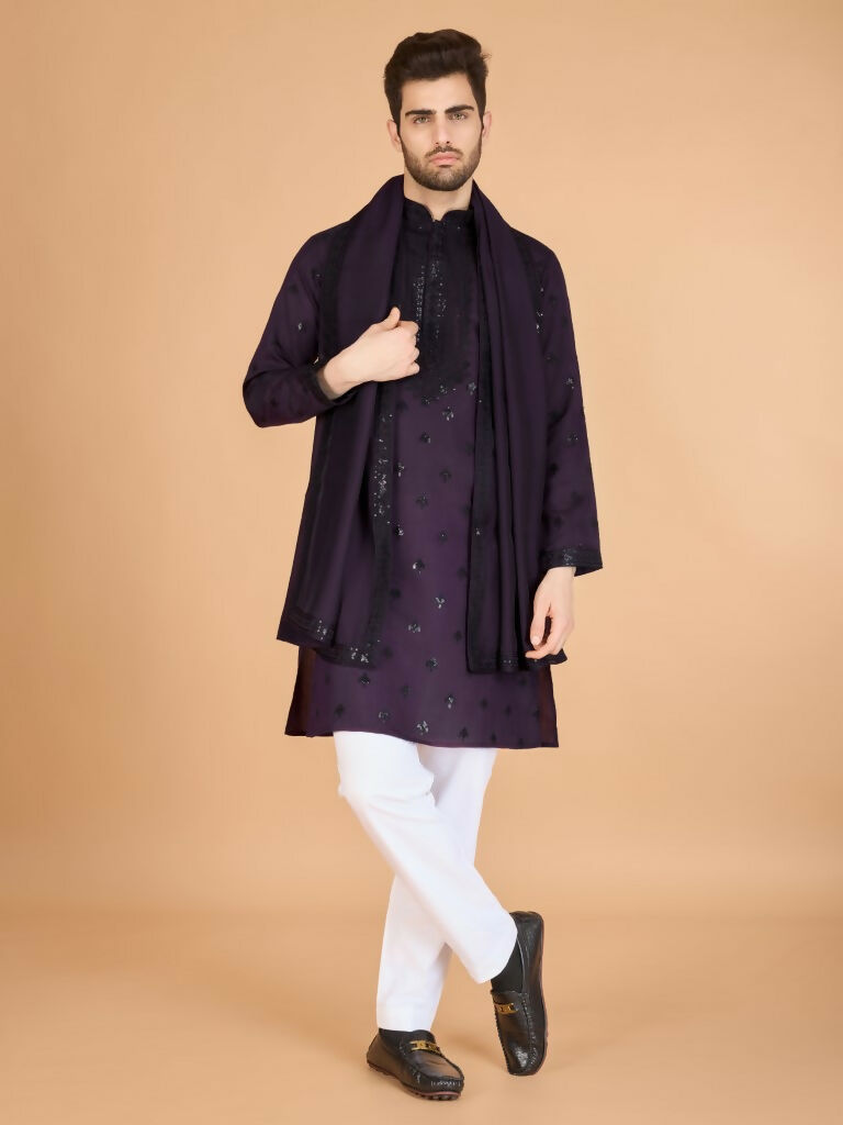 Vastranavya Purple Exclusive Festival Wear Viscose Silk Thread with Sequence Embroidered Work Kurta with Dupatta | Grocsy