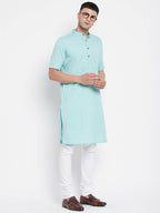Even Apparels Green Pure Cotton Men's H/S Kurta With Band Collar | Grocsy