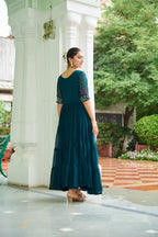 Prazu Fashion Rama Georgette Beads Embroidery-Work Designer Gown | Grocsy