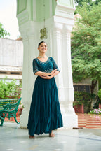 Prazu Fashion Rama Georgette Beads Embroidery-Work Designer Gown | Grocsy