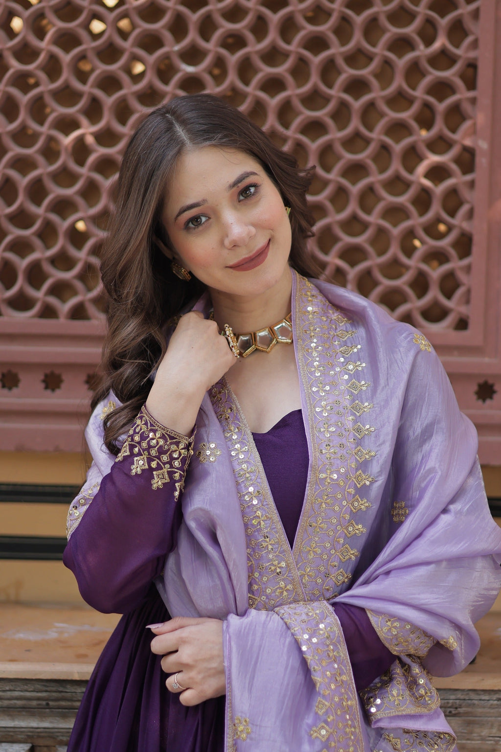 Prazu Fashion Violet Georgette Embroidery Sequins Gown With Dupatta | Grocsy