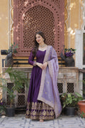 Prazu Fashion Violet Georgette Embroidery Sequins Gown With Dupatta | Grocsy