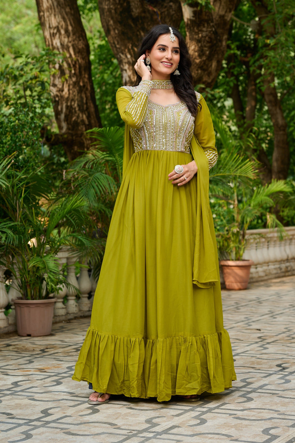 Prazu Fashion Parrot Georgette With Embroidery Beads Sequins Work Gown | Grocsy
