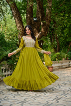 Prazu Fashion Parrot Georgette With Embroidery Beads Sequins Work Gown | Grocsy