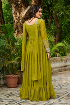 Prazu Fashion Parrot Georgette With Embroidery Beads Sequins Work Gown | Grocsy