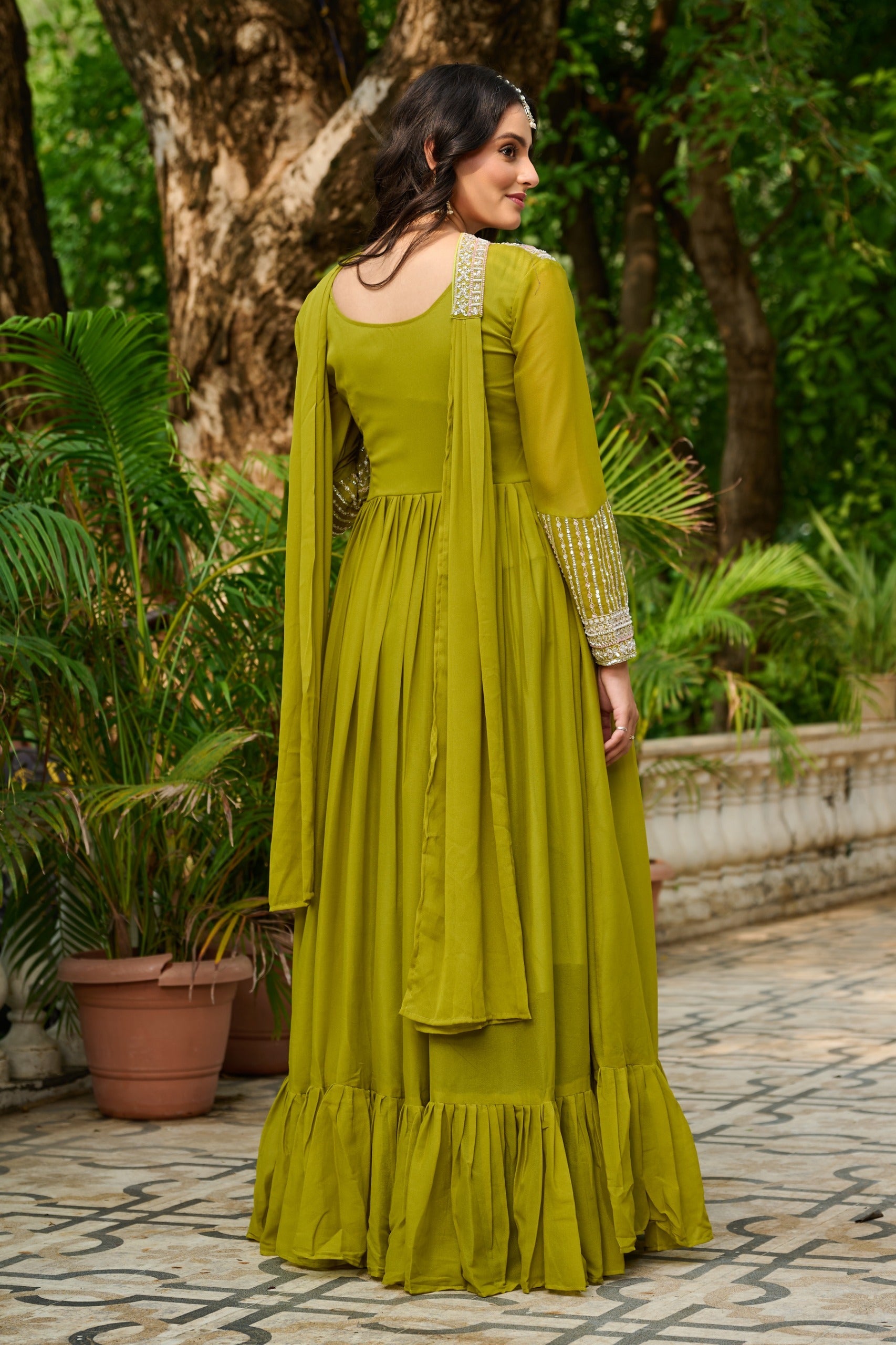 Prazu Fashion Parrot Georgette With Embroidery Beads Sequins Work Gown | Grocsy