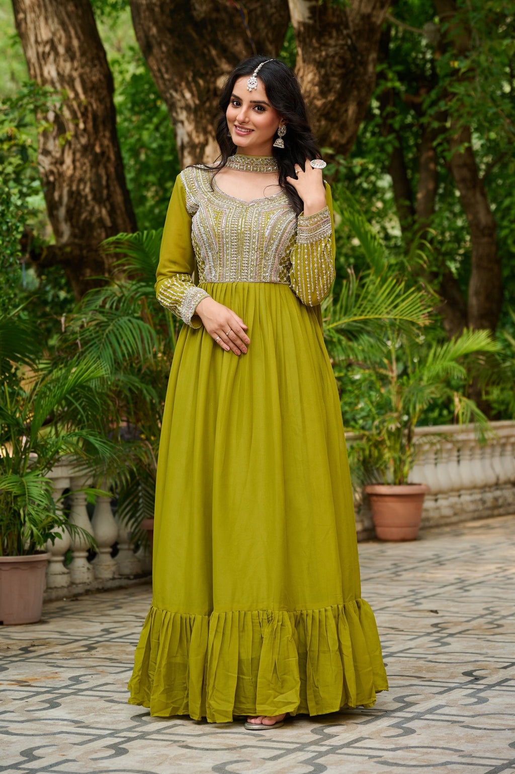 Prazu Fashion Parrot Georgette With Embroidery Beads Sequins Work Gown | Grocsy