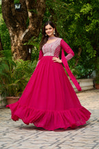 Prazu Fashion Pink Georgette With Embroidery Beads Sequins Work Gown | Grocsy