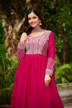 Prazu Fashion Pink Georgette With Embroidery Beads Sequins Work Gown | Grocsy