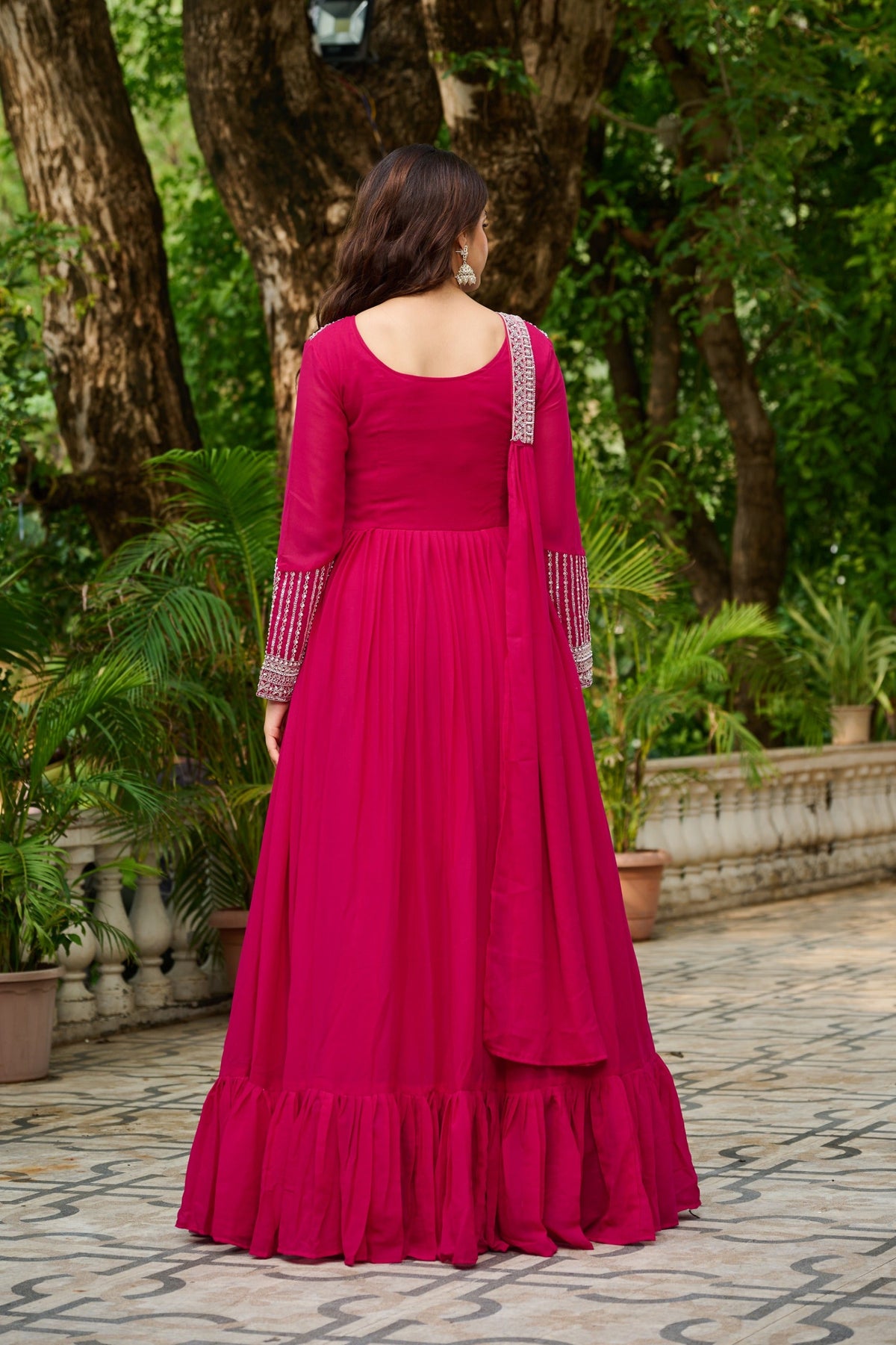 Prazu Fashion Pink Georgette With Embroidery Beads Sequins Work Gown | Grocsy