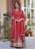Prazu Fashion Red Viscose Embroidered Gown With Dupatta | Grocsy