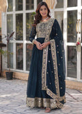 Prazu Fashion Aqua Blue Georgette Embroidered Sequence Gown With Dupatta | Grocsy