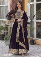 Prazu Fashion Wine Georgette Embroidered Sequence Gown With Dupatta | Grocsy