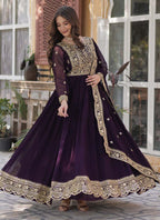 Prazu Fashion Wine Georgette Embroidered Sequence Gown With Dupatta | Grocsy