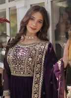 Prazu Fashion Wine Georgette Embroidered Sequence Gown With Dupatta | Grocsy