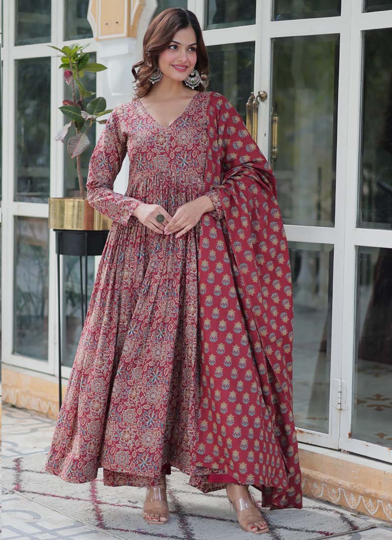 Prazu Fashion Maroon Pure Cotton Designer Salwar Suit | Grocsy