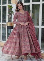 Prazu Fashion Maroon Pure Cotton Designer Salwar Suit | Grocsy
