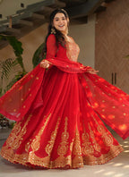 Prazu Fashion Red Georgette Embroidered Gown With Dupatta | Grocsy