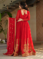 Prazu Fashion Red Georgette Embroidered Gown With Dupatta | Grocsy