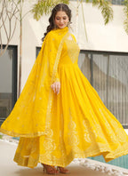 Prazu Fashion Yellow Georgette Embroidered Gown With Dupatta | Grocsy