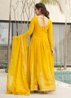 Prazu Fashion Yellow Georgette Embroidered Gown With Dupatta | Grocsy